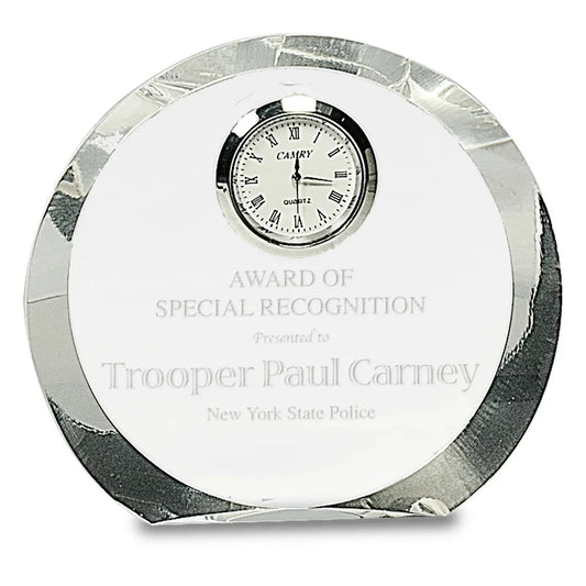 4 1/2" Clear Crystal Round with Clock