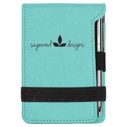 Teal 3 1/4" x 4 3/4" Laserable Leatherette Mini Notepad with Pen