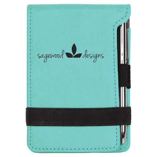 Teal 3 1/4" x 4 3/4" Laserable Leatherette Mini Notepad with Pen