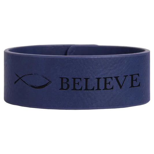 Blue/Black 9 1/2" x 1" Laserable Leatherette Cuff Bracelet