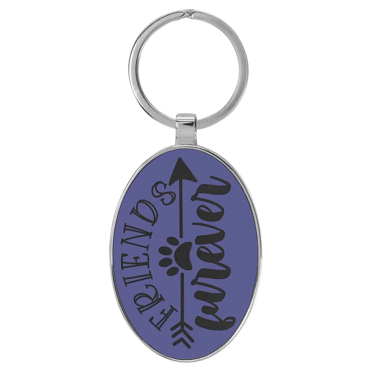 Purple 3" x 1 3/4" Laserable Leatherette/Metal Oval Keychain