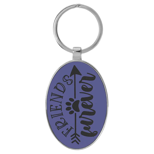 Purple 3" x 1 3/4" Laserable Leatherette/Metal Oval Keychain