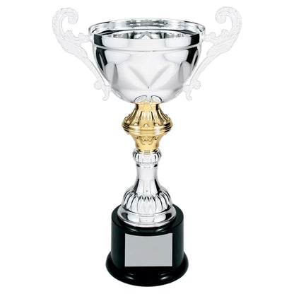 Silver 11 1/2" Completed Metal Cup Trophy on Plastic Base