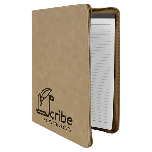 Light Brown 9 1/2" x 12" w/ Zipper Laserable Leatherette Portfolio with Notepad