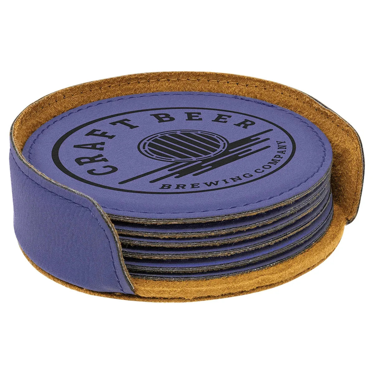 Purple 4" Round Laserable Leatherette 6-Coaster Set