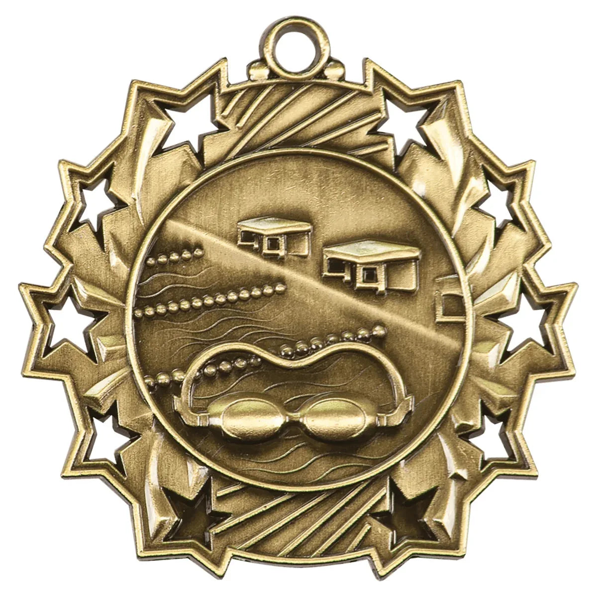 Antique Gold 2 1/4" Swimming Ten Star Medal