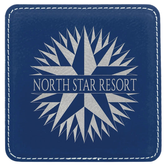 Blue/Silver 4" x 4" Square Laserable Leatherette Coaster