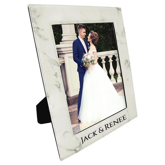 White Marble 8" x 10" Laserable Leatherette Photo Frame