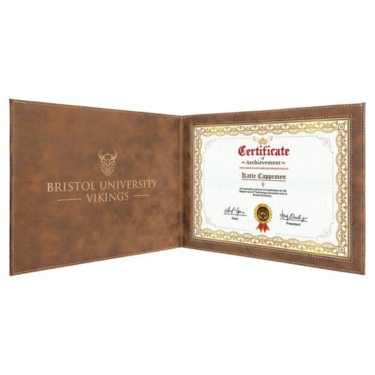 Rustic/Gold 9" x 12" Laserable Leatherette Certificate Holder for 8 1/2" x 11"