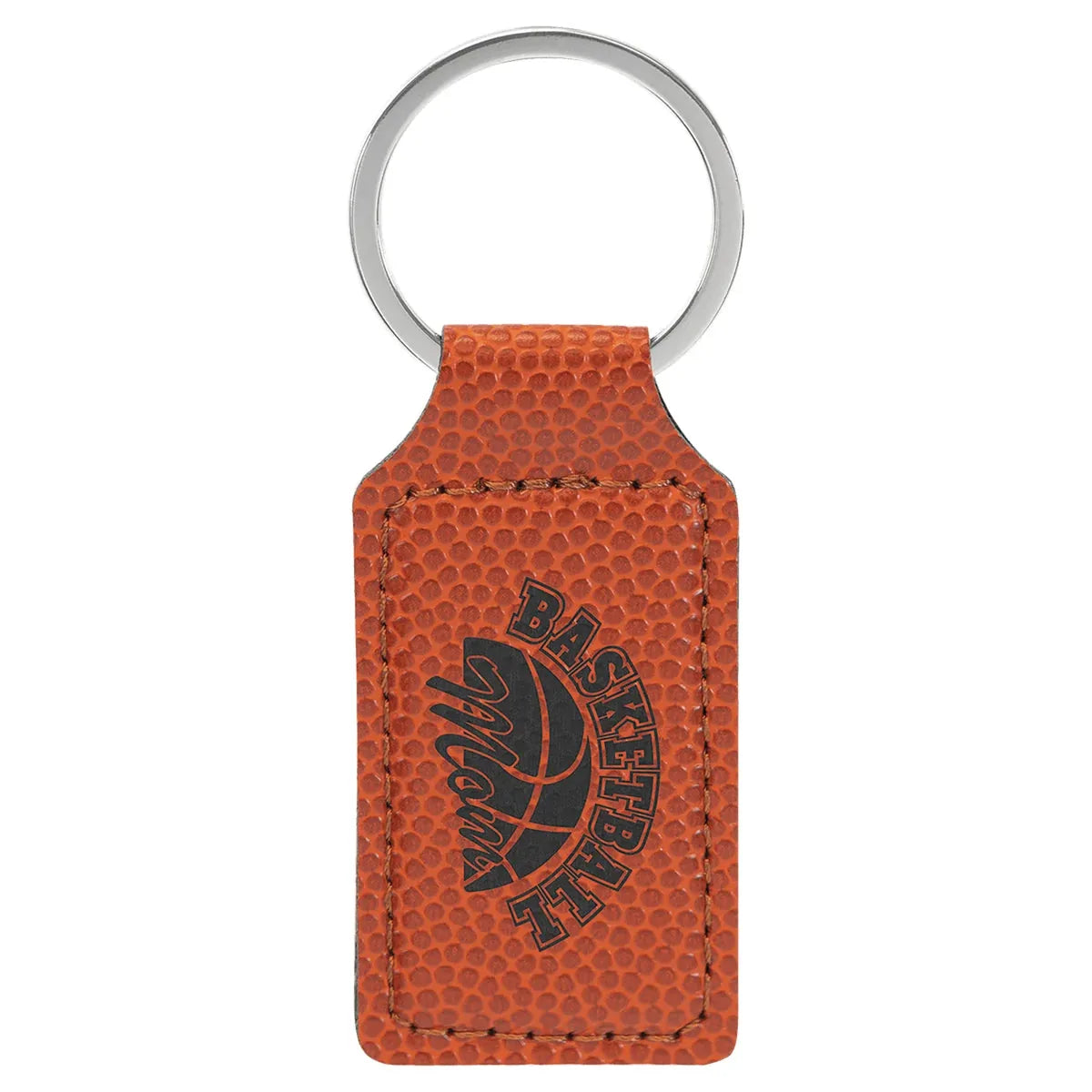 Basketball 2 3/4" x 1 1/4" Laserable Leatherette Rectangle Keychain