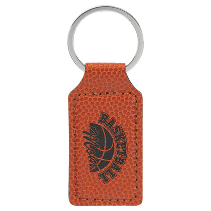 Basketball 2 3/4" x 1 1/4" Laserable Leatherette Rectangle Keychain