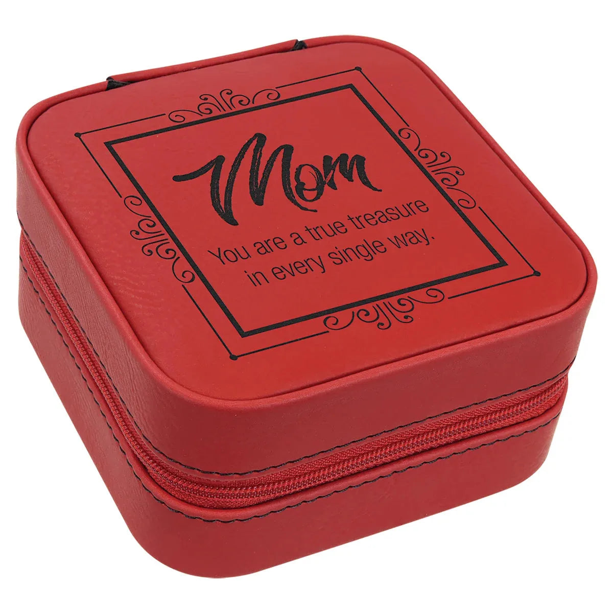 Red 4" X 4" Laserable Leatherette Travel Jewelry Box with Tan Lining