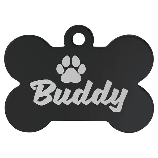 Black 1 1/2" x 1" Laserable Anodized Aluminum Bone Pet Tag