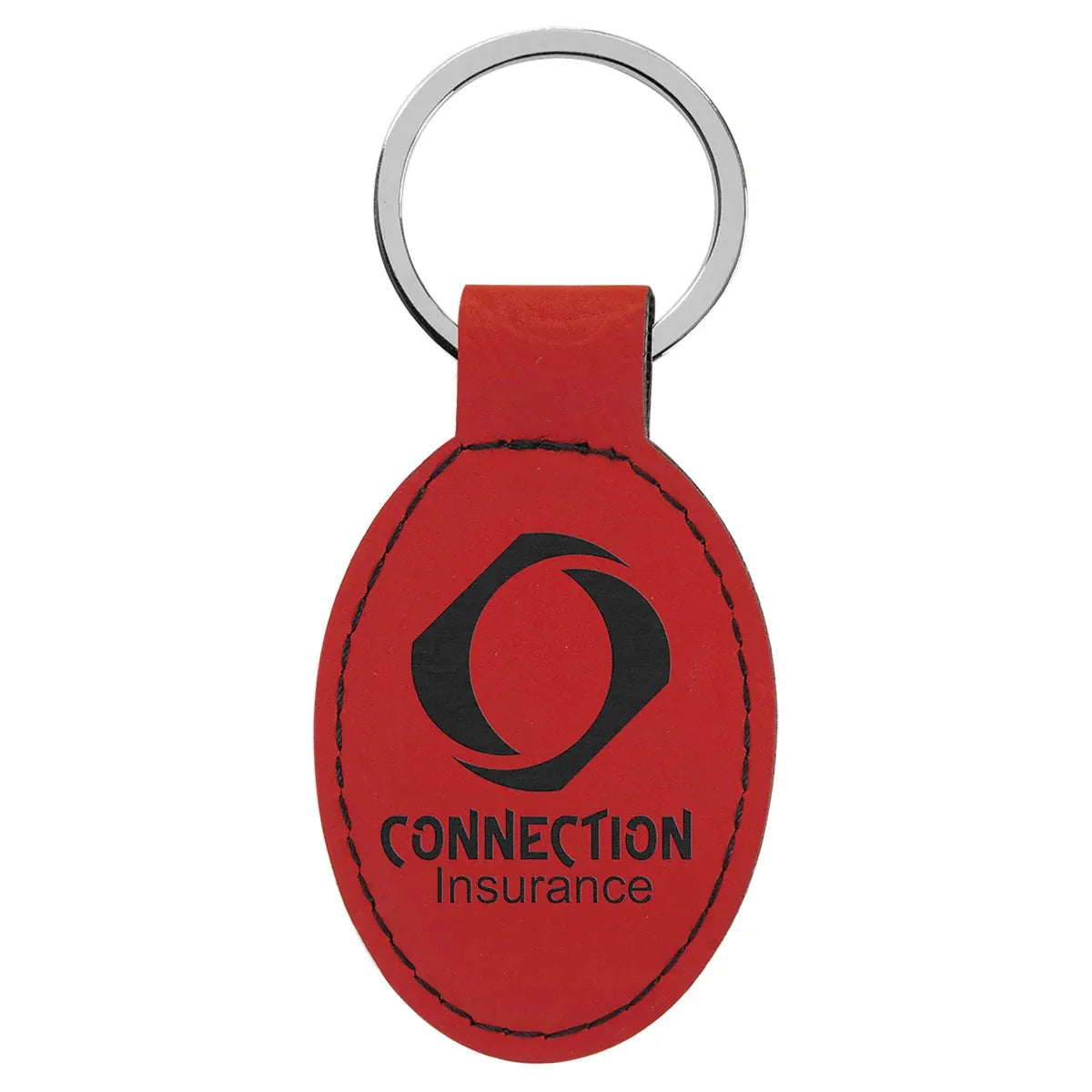 Red 3" x 1 3/4" Laserable Leatherette Oval Keychain