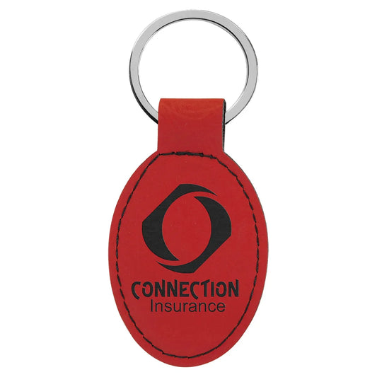 Red 3" x 1 3/4" Laserable Leatherette Oval Keychain
