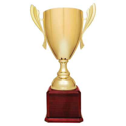 Gold Completed Metal Cup Trophy on Rosewood Royal 2 22" Piano Finish Base