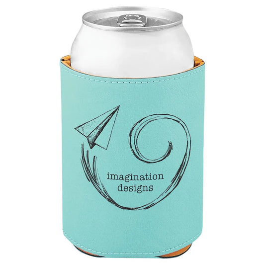 Teal 3 3/4" Laserable Leatherette Beverage Holder