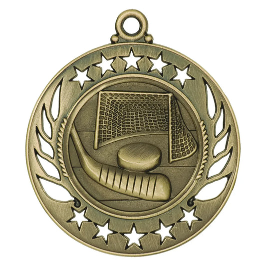 Antique Gold 2 1/4" Hockey Galaxy Medal