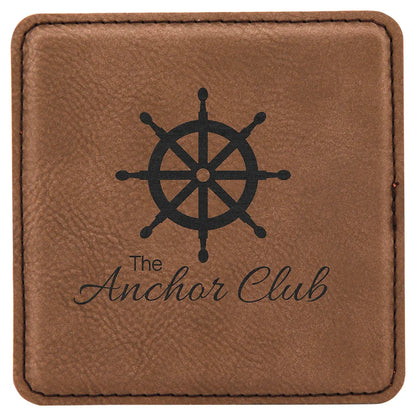 Dark Brown 4" x 4" Square Laserable Leatherette Coaster