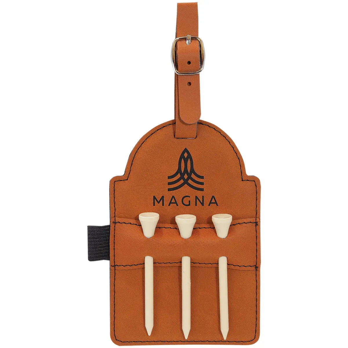 Rawhide 5" x 3 1/4" Laserable Leatherette Golf Bag Tag with 3 Wooden Tees