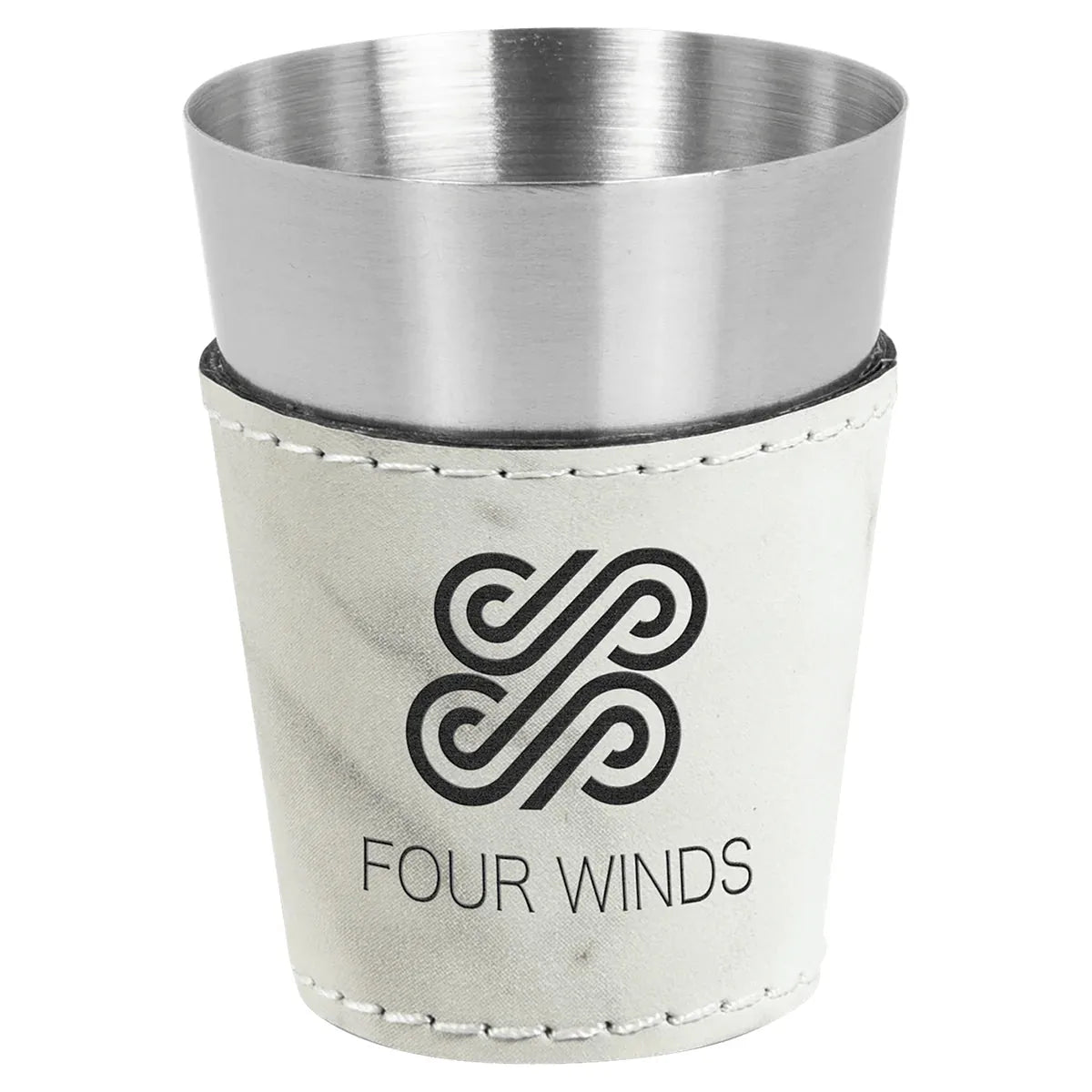 White Marble Laserable Leatherette & Stainless Steel 2 oz. Shot Glass