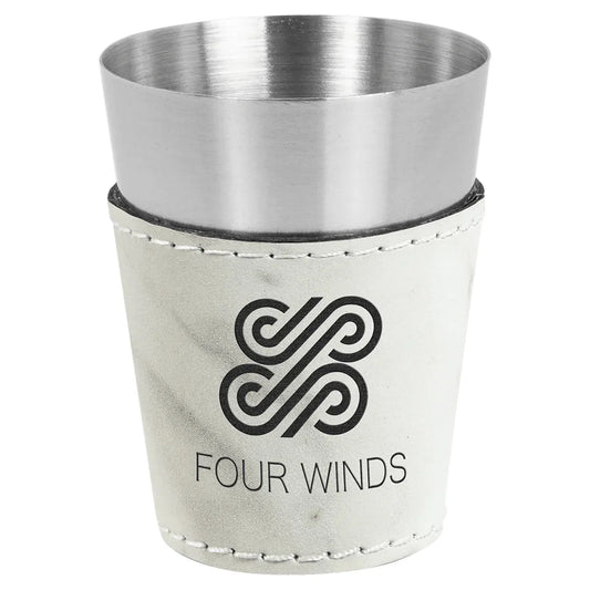 White Marble Laserable Leatherette & Stainless Steel 2 oz. Shot Glass