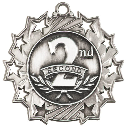 2 1/4" Antique Silver 2nd Place Ten Star Medal
