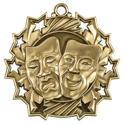 Antique Gold 2 1/4" Drama Ten Star Medal