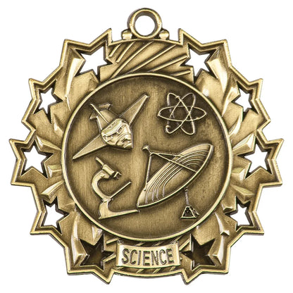 Antique Gold 2 1/4" Science Ten Star Medal