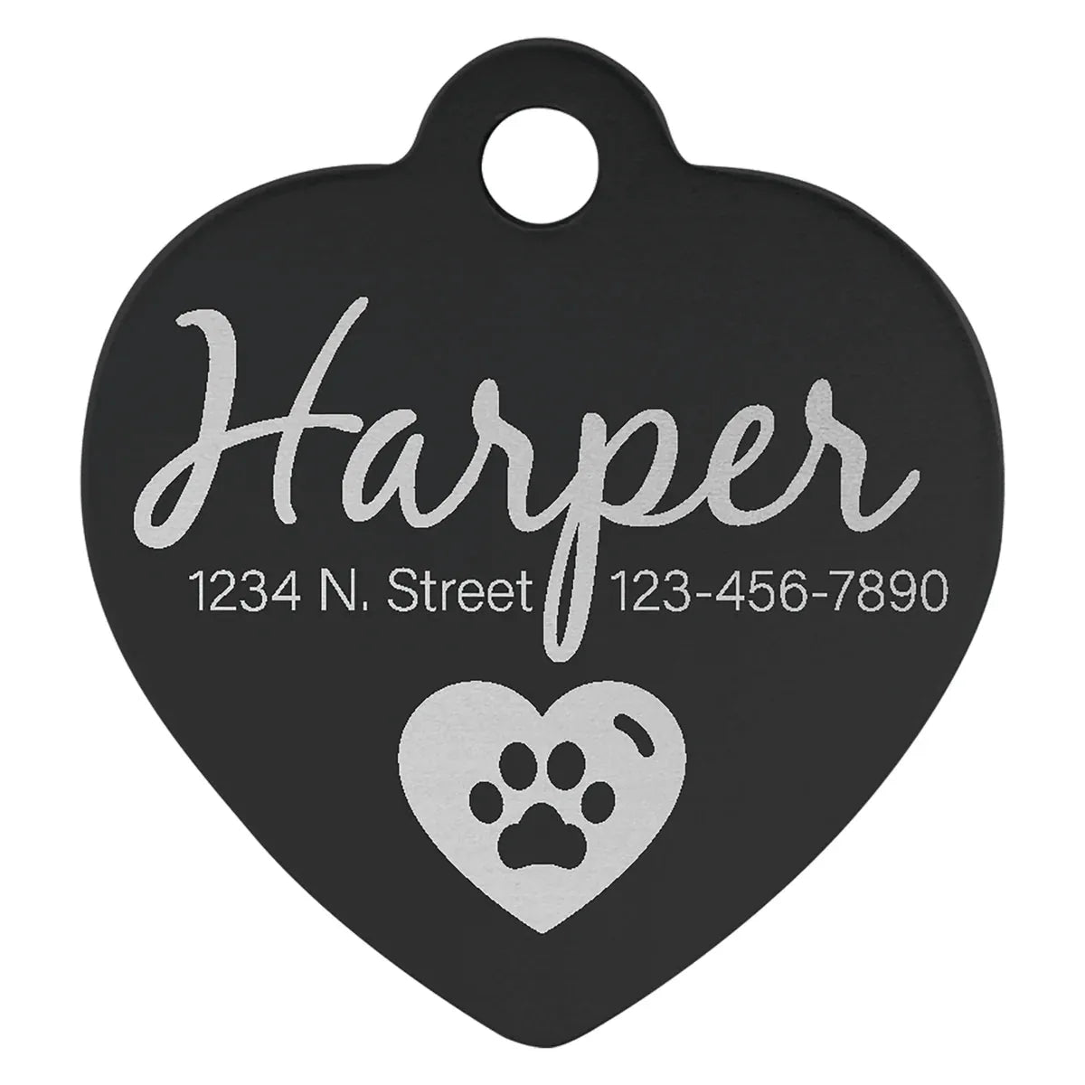 Black 1" x 1" Laserable Anodized Aluminum Heart Pet Tag