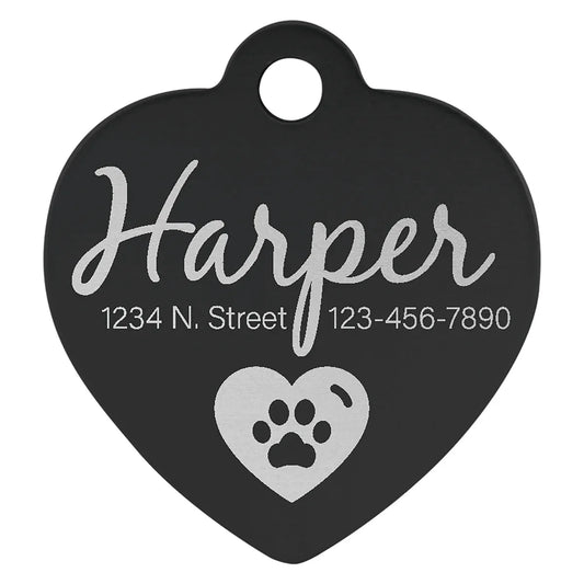 Black 1" x 1" Laserable Anodized Aluminum Heart Pet Tag