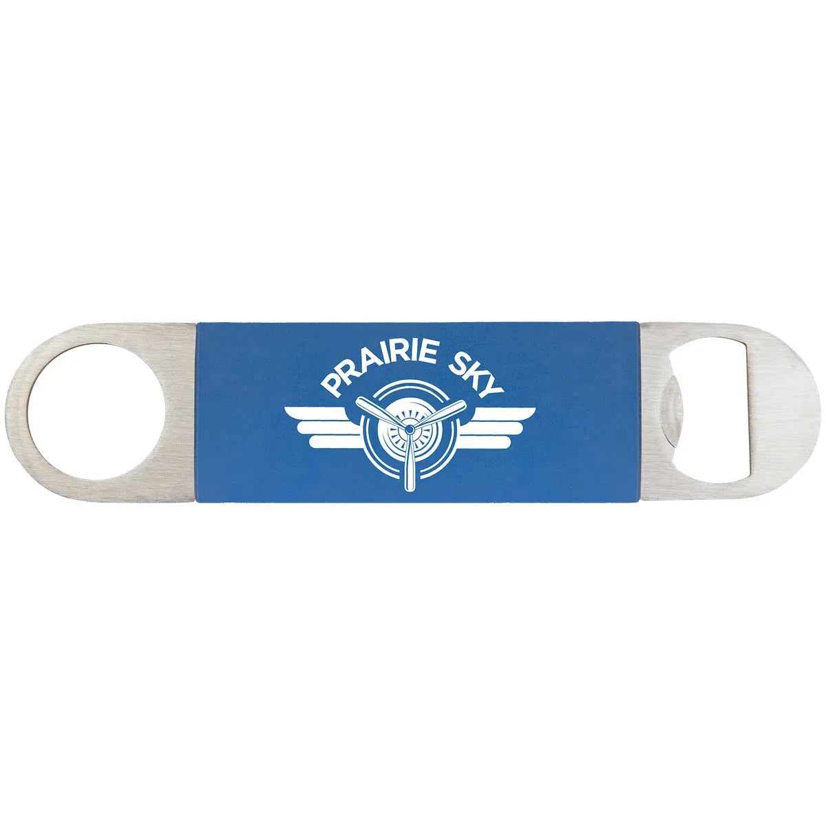 Blue/White 1 1/2" x 7" Bottle Opener with Silicone Grip