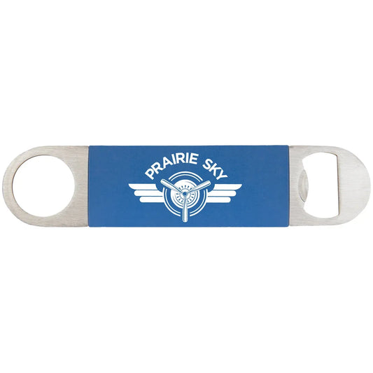 Blue/White 1 1/2" x 7" Bottle Opener with Silicone Grip