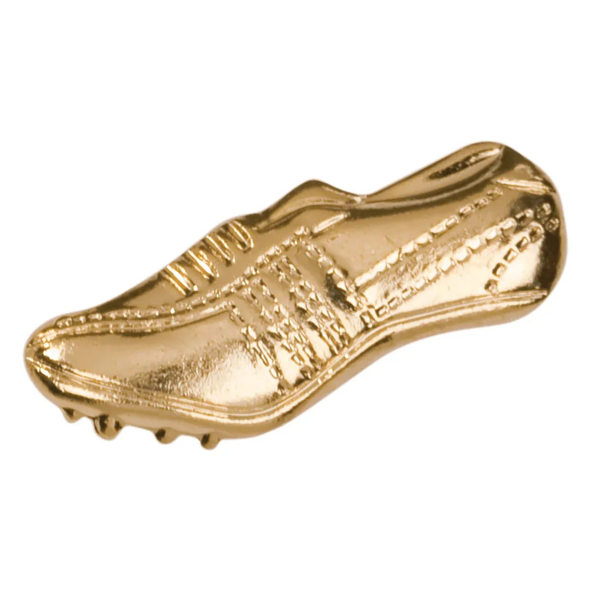 Gold Track Shoe Metal Chenille Letter Insignia — Custom Branded Pin | Bright Gold Finish