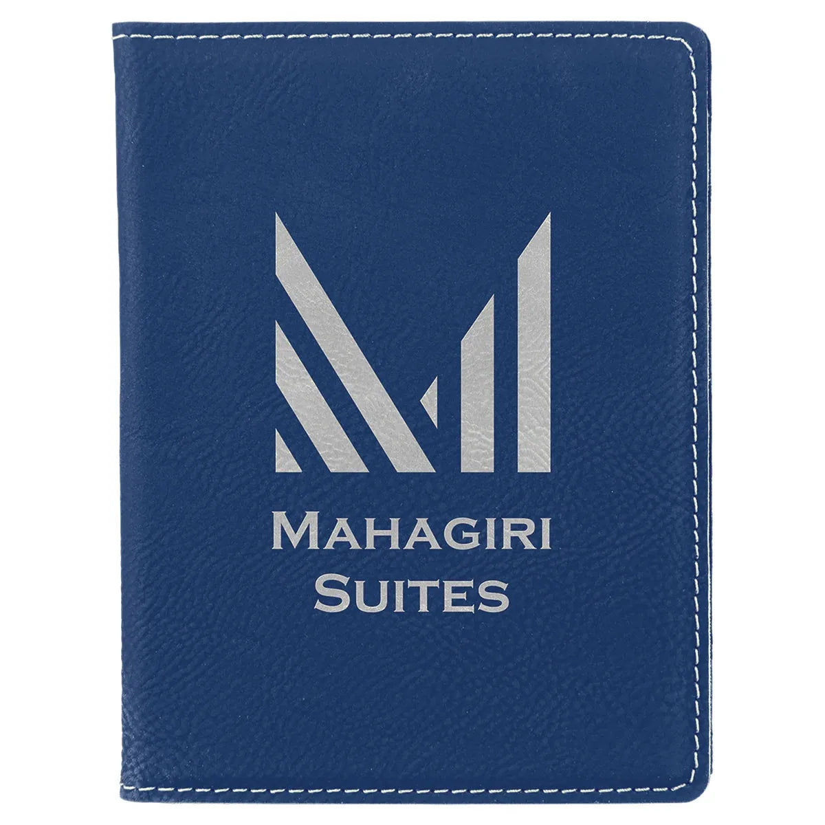 Blue/Silver 4 1/4" x 5 1/2" Laserable Leatherette Passport Holder