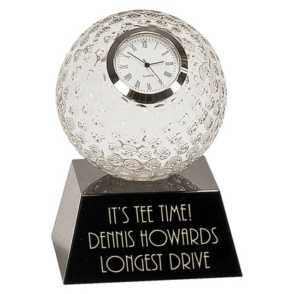 5" Clear Crystal Golf Ball Clock with Black Pedestal Base