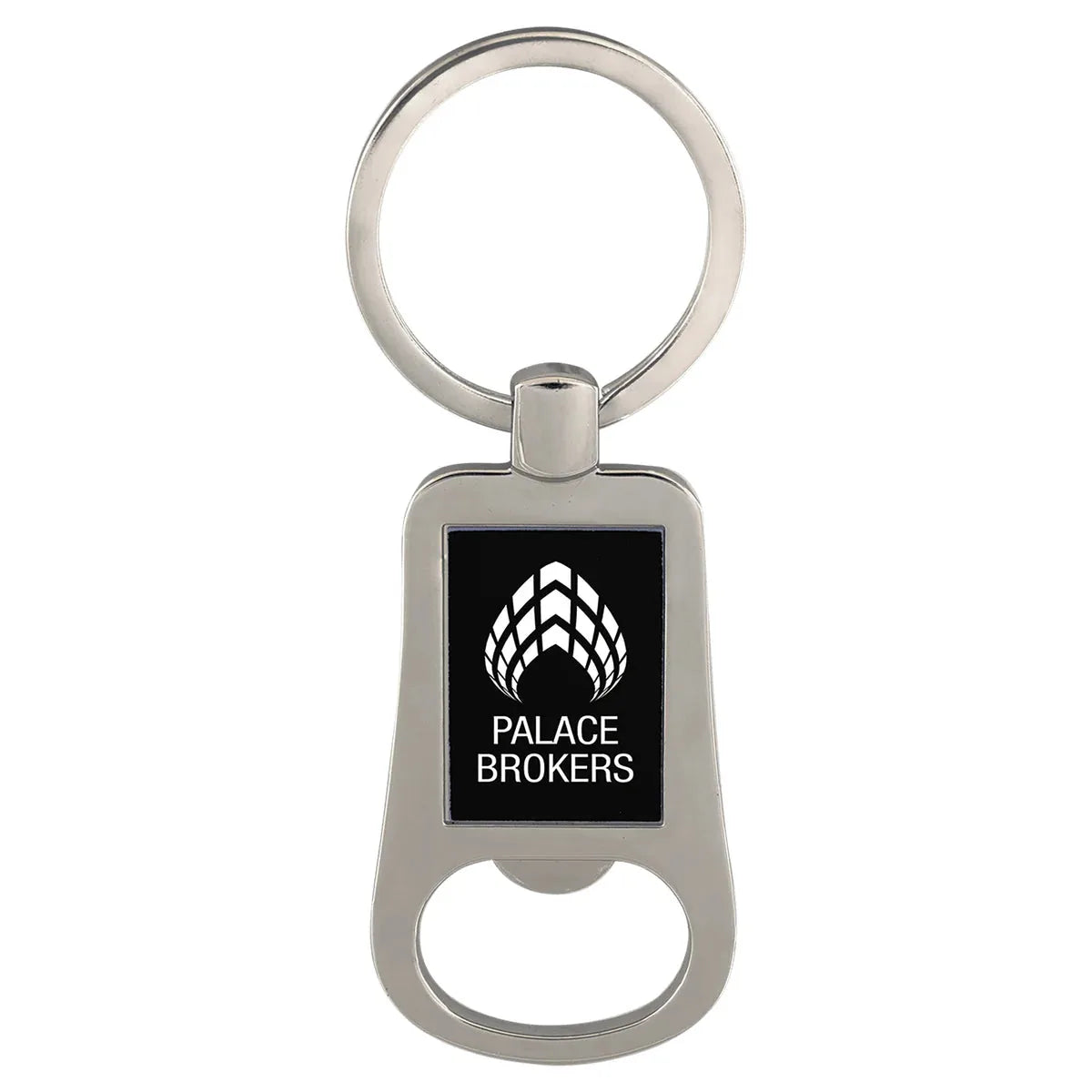 Silver/Black 2 1/8" Laserable Bottle Opener Keychain