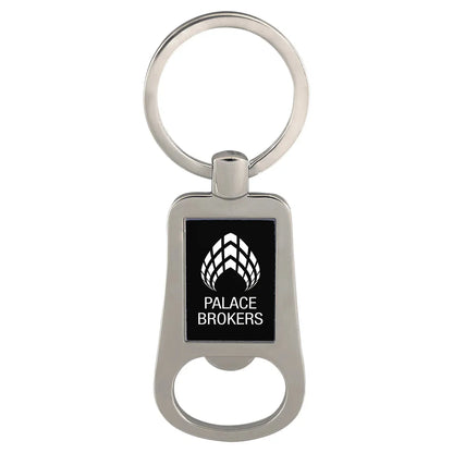 Silver/Black 2 1/8" Laserable Bottle Opener Keychain