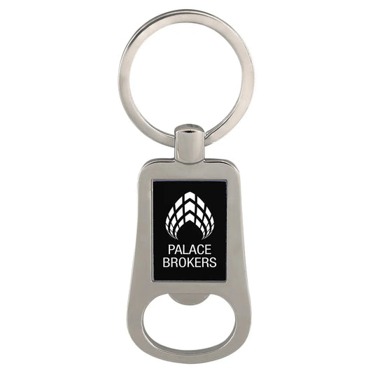 Silver/Black 2 1/8" Laserable Bottle Opener Keychain