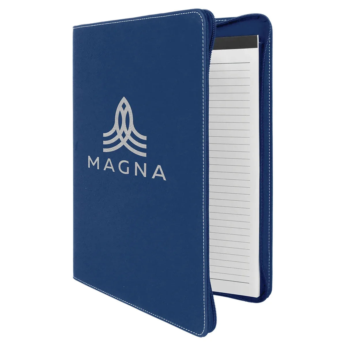 Blue/Silver 9 1/2" x 12" w/Zipper Laserable Leatherette Portfolio with Notepad