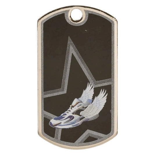 2" Black/Silver Track Laserable Star Dog Tag