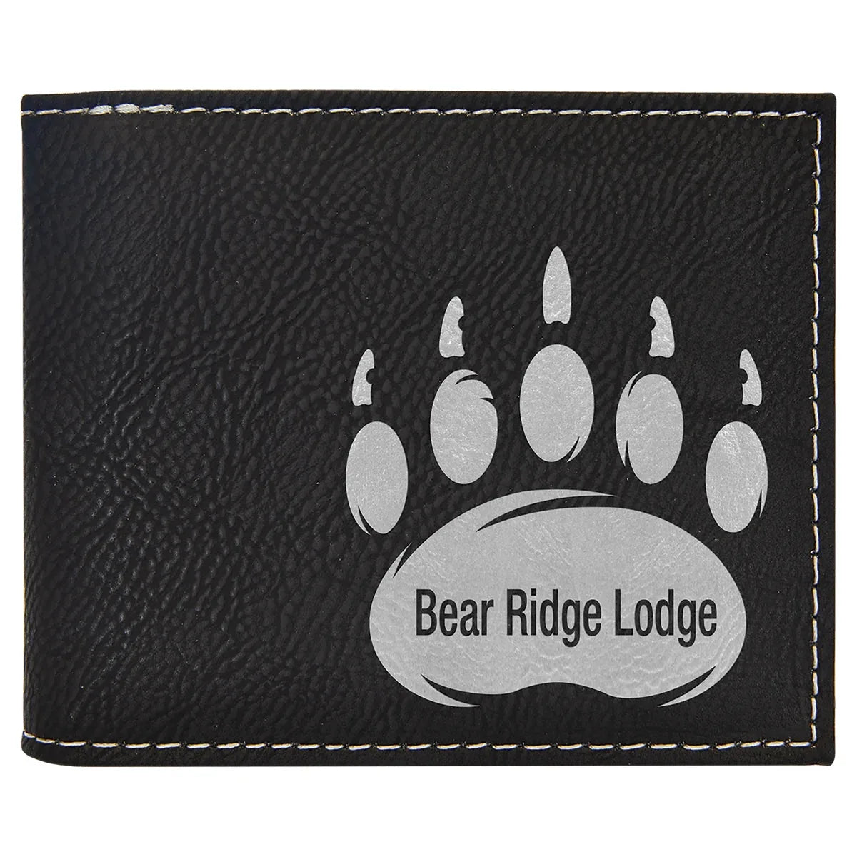 Black/Silver Laserable Leatherette Bi-Fold Wallet w/Flip ID Display