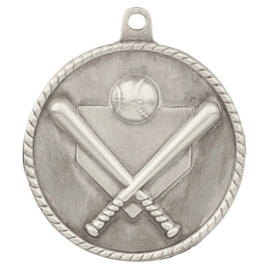 Antique Silver 2" Baseball/Softball High Relief Medal