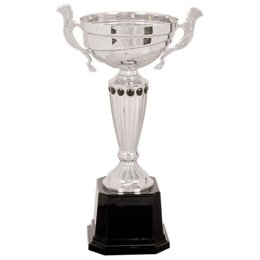 Silver 2 11 1/2" Completed Metal Cup Trophy on Plastic Base