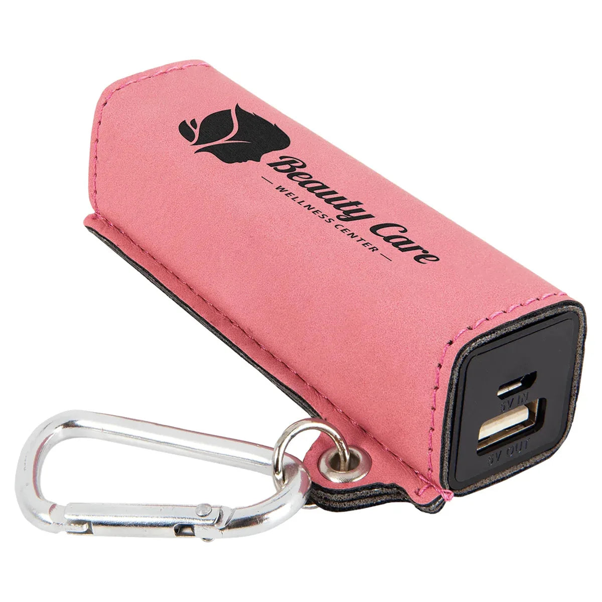 Pink Laserable Leatherette 2200 mAh Power Bank with USB Cord