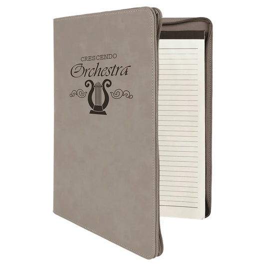 Gray 9 1/2" x 12" with Zipper Laserable Leatherette Portfolio with Notepad