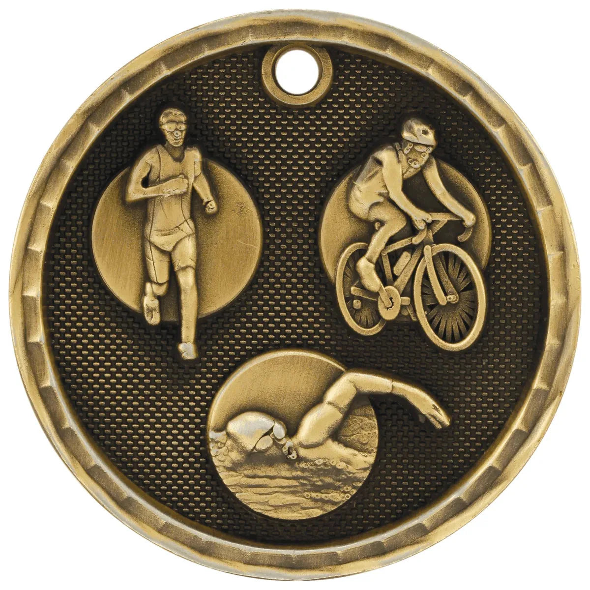 Antique Gold 2" 3D Triathlon Medal