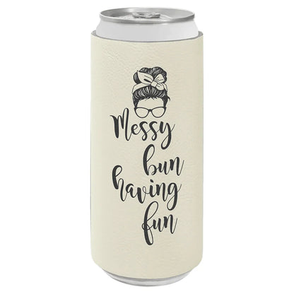 White Laserable Leatherette Slim Beverage Holder