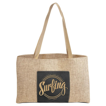 Black/Gold 19" x 12" Burlap Bag with 5" Laserable Leatherette Gusset