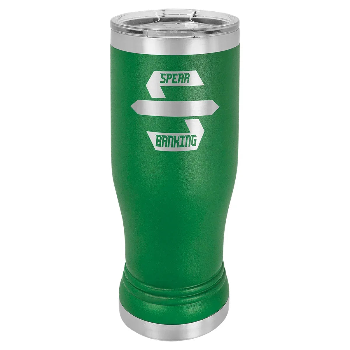 Green 14 oz. Polar Camel Pilsner with Clear Lid